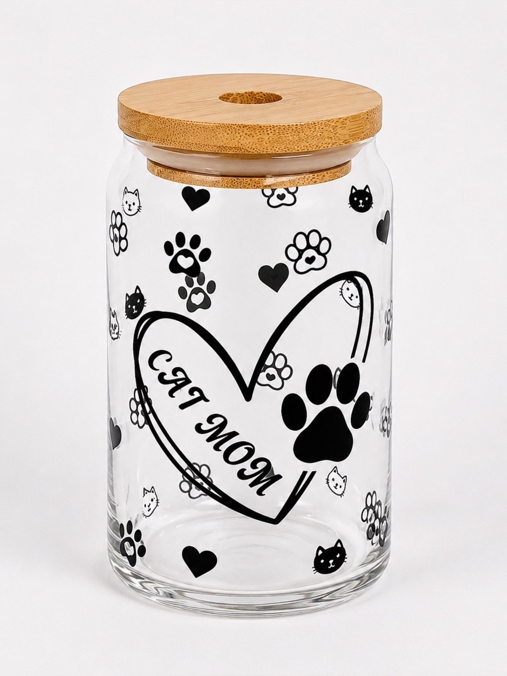 Cat Mom 16oz Libby Can Glass Tumbler with Bamboo Lid